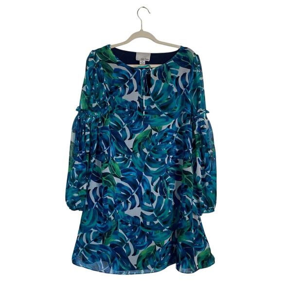 ANTHROPOLOGIE Chloe Oliver Parterre Swing Dress Blue Green Size XS Tropical - Picture 3 of 9